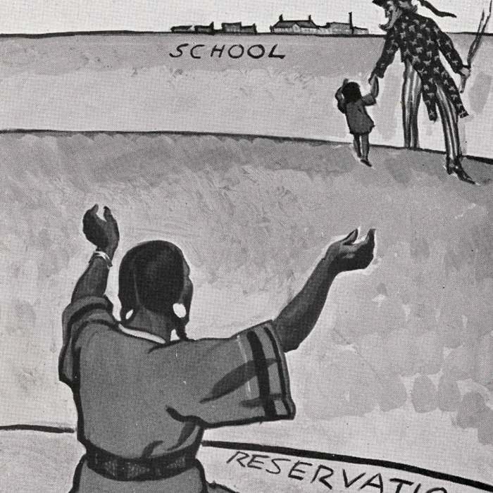 Uncle Sam and Native American School Cartoon